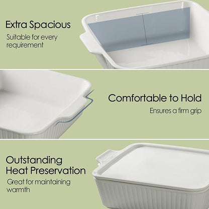 Dizada 10" Square Casserole Dish with Lid - 2-in-1 Porcelain Baking Dish 2.6 Qt, Oven to Table Ceramic Bakeware for Lasagna, Cake, Microwave Dishwasher Safe