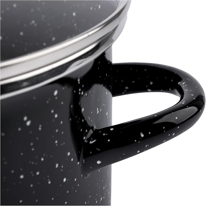 EKCO EOS 8-Quart Speckled Stockpot with Glass Lid (Black) Soup Pot for All Ranges, Dishwasher & Oven Safe up to 350°F - Non-Reactive Enameled Interior Pot for Gumbo, Stew, Boil, Pasta, Chili - Image 3