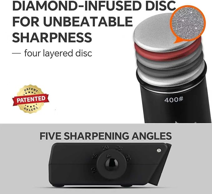 The Innovative Knife Sharpener - Patented Multi-Angle Premium Rolling Knife Sharpener with Extra Replacement Head for Chef's, Fruit, and All Steel Knives (Black) - Image 3