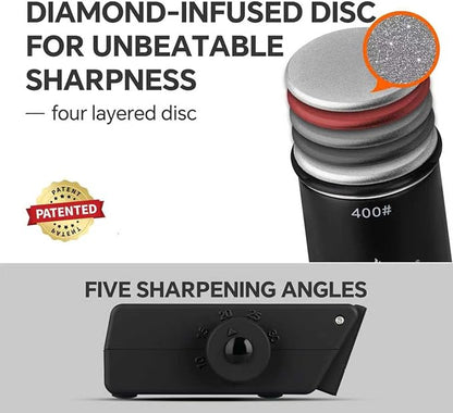 The Innovative Knife Sharpener - Patented Multi-Angle Premium Rolling Knife Sharpener with Extra Replacement Head for Chef's, Fruit, and All Steel Knives (Black) - Image 3