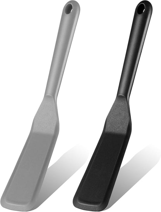 Zopeal 2 Pieces Crepe Spatula Silicone Narrow Skinny Flipper Long Heat Resistant Cooking Pancake Spatula Non Stick for Cooking Egg Burgers Pizza Pancake Steak Omelet(Black, Gray)