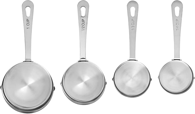 Amco Stainless Steel Measuring Cups (Set of 4) - Baking Essentials with Dual Spouts for Left & Right-Handed Use - 1 Cup, 1/2 Cup, 1/3 Cup, 1/4 Cup - Dishwasher Safe Kitchen Gadgets