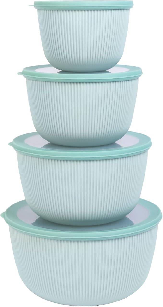 BoxedHome Mixing Bowls with Lids - 8 Piece Plastic Nesting Bowls Set includes 4 Prep Bowls and 4 Lids, Microwave and Dishwasher Safe, Green by BoxedHomeProducts