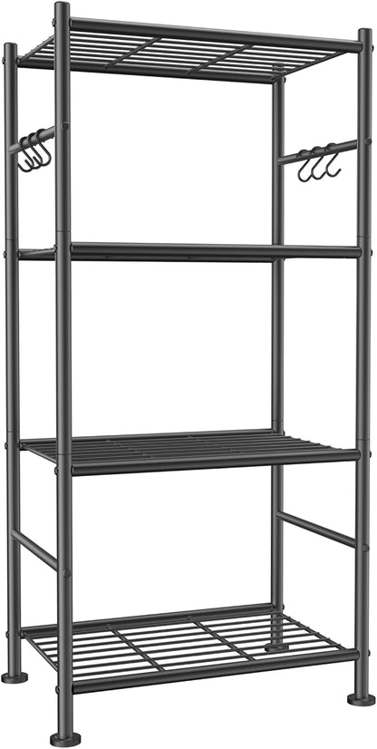 Sakugi Storage Shelves - 4-Tier Large Capacity Shelf Organizer with Hooks, Heavy-Duty Garage Shelving with Leveling Feet, Wobble-Free Rack for Bedroom, Balcony, Garage, 18.1"×12.4"×43.7", Black by Sakugi