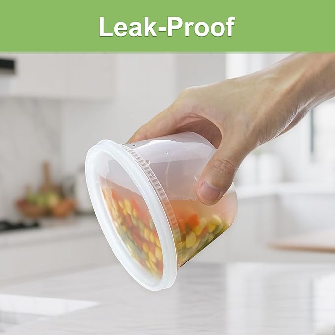 Dipoo 60 Sets (120-Piece) Deli Containers with Lids 16 oz, Leak-Proof & BPA Free Airtight Takeout Plastic Food Storage Containers for Soup, Freezer/Microwave/Dishwasher Safe - Image 3