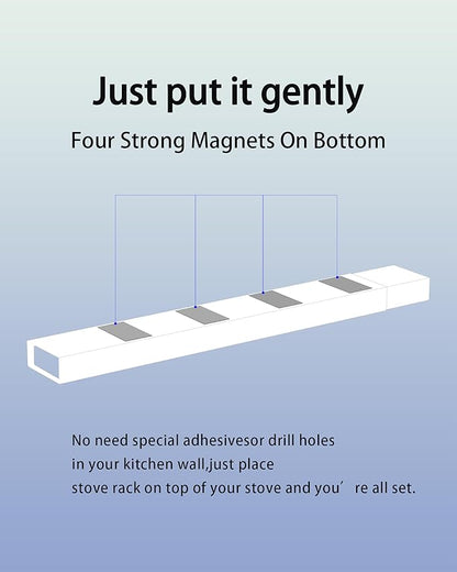 SZJHXIN 4X Strong Magnetic Stove Top Shelf, Adjustable 15-30 Inches, Fits Various Stove Lengths, Kitchen Organizer, Holds Spices, Condiments and BBQ Sauces (White)
