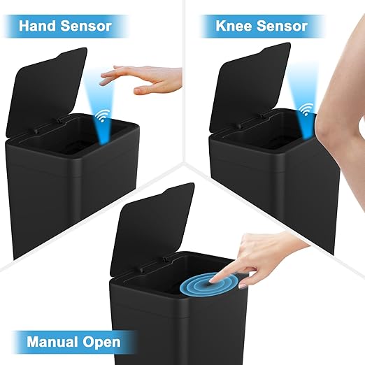 Naisu 2 Pack 4 Gal Bathroom Trash Can with Lid,Automatic Garbage Can with Touchless and Sealed Design,Slim Motion Sensor Waterproof Plastic Trash Bin Suitable for Bedrooms,Bathrooms,Kitchens,（Black）