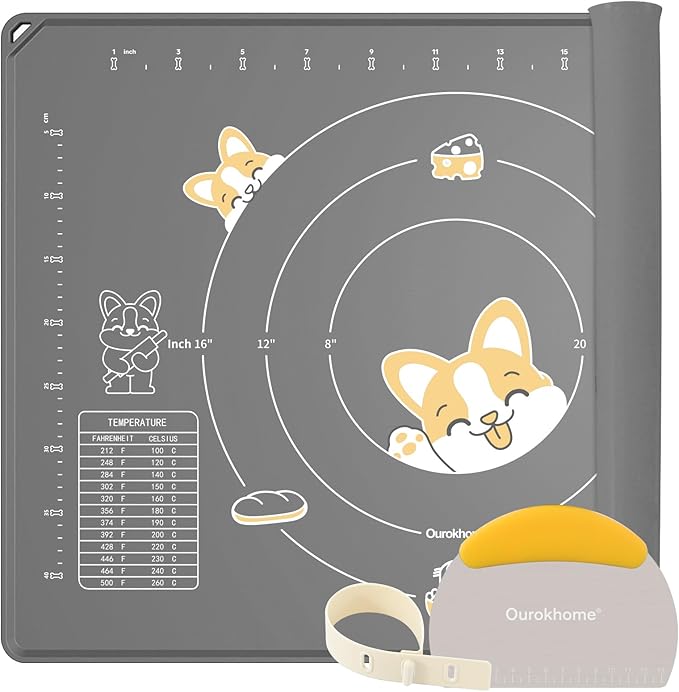 Ourokhome Silicone Baking Mat Sheet and Pastry Dough Cutter, 0.5 Inch Thick 28" X 20" BPA free Silicone Rolling Mat, Non-Stick and Anti-Slip, Dishwasher Safe (Gray) by Ourokhome