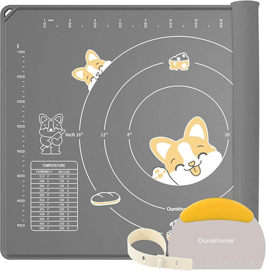 Ourokhome Silicone Baking Mat Sheet and Pastry Dough Cutter, 0.5 Inch Thick 28" X 20" BPA free Silicone Rolling Mat, Non-Stick and Anti-Slip, Dishwasher Safe (Gray) by Ourokhome