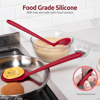 Silicone Kitchen Cooking Utensil Set: U-Taste High Heat Resistant 13.6in Long Kitchen Gadgets, BPA Free Non Stick Rubber Cook Accessories For Stir Frying, Serving, Basting, Mixing (5 Pieces, Red) - Image 3