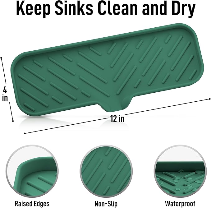 Zulay Kitchen Large Silicone Sponge Holder (12x4) – Flexible Sink Organizer Tray for Kitchen & Bathroom – Multipurpose Soap Dish for Sponges, Makeup, Trinkets & More (Pine Green) - Image 4