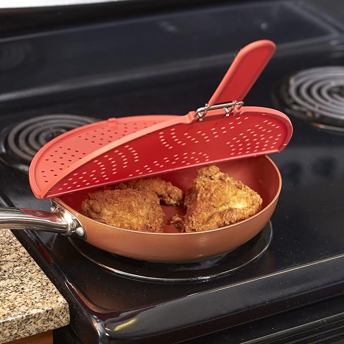 Splatter Screen for Frying Pan Foldable Grease Splatter Guard Silicone Splatter Shields Multifunction Oil Screen for Skillet with Folding Handle Bacon Splatter Screen Strainer - Image 3