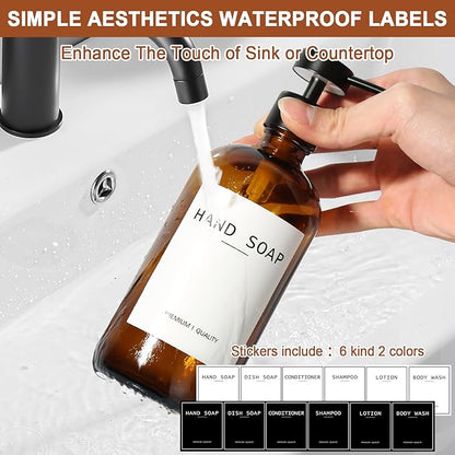 RYTOXILO Amber Glass Soap Dispenser 4 Pack, Hand Soap Dispenser Bathroom with Stainless Steel Pump, 16.9 Fl oz Hand and Dish Soap Dispensers Set Kitchen, Modern Brown Soap Lotion Dispensers Bottle - Image 4