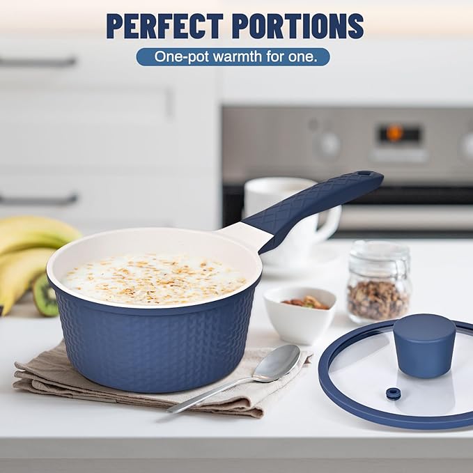 1.5QT Nonstick Saucepan with Lid - Granite Coating, PTFE & PFOA Free, Dishwasher Safe Small Cooking Pot for Milk, Sauce, Pasta - Image 4