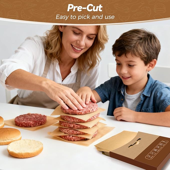 360 Count 6"x 6" Heavy Duty Patty Paper Sheets for Separating Patty, No-Stick & No-Leak Unbleached Parchment Paper Squares, Pre-cut Burger Patty Paper for Oven, Air Fryer, Microwave - Image 3