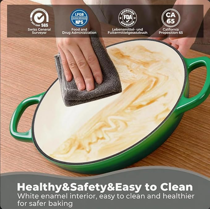 Cast Iron Bread Oven for Sourdough, 6Qt Bread Baking Pan with Lid, Enameled Sourdough Dutch Oven for Bread Baking, Oven Safe up to 482℉, Green