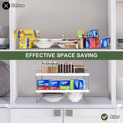 2 Pack Expandable Kitchen Wrap Organizer Rack, Height & Width Adjustable Aluminum Foil and Plastic Wrap Organizer for Pantry, Cabinet Food Wrap Organization and Storage - (3 Tier 9.8 to 15.6"L) - Image 3