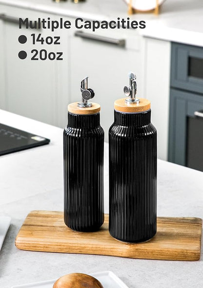 Nucookery 20oz Ceramic Olive Oil Dispenser Bottle for Kitchen spray, Large Capacity Cooking Oil Container for Storage Vinegar, Soy Sauce, Coffee Syrup, Liquids, Black