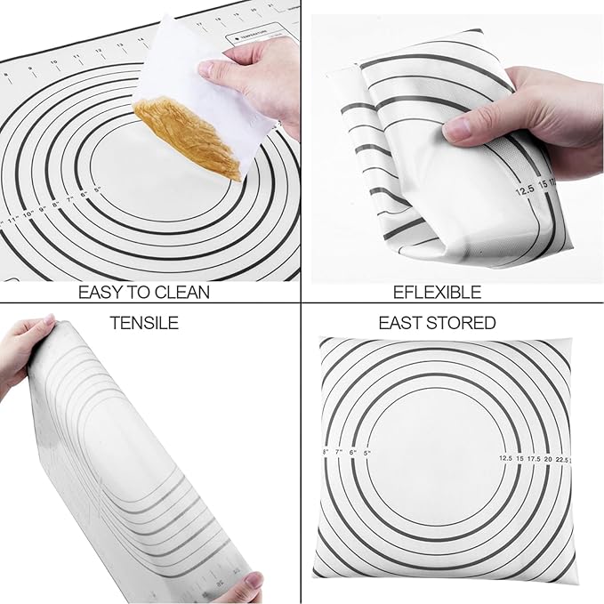 Rolling Pins, Stainless Steel Dough Roller, Rolling Pin and Silicone Baking Pastry Mat Set, Adjustable Rolling Pin with Thickness Rings for Baking Dough, Pizza, Pie, Pastries, Pasta, Cookies(Black) - Image 3