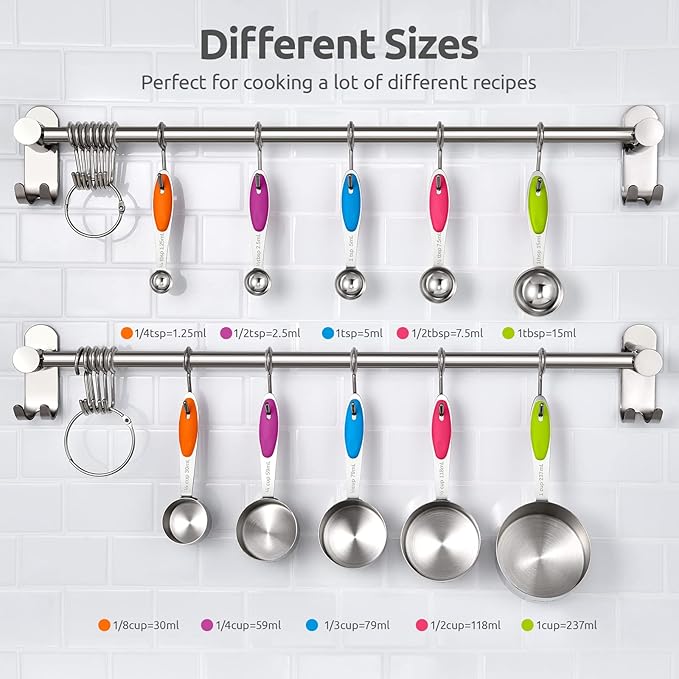Measuring Cups : U-Taste 18/8 Stainless Steel Measuring Cups and Spoons Set of 10 Piece, Upgraded Thickness Handle (Multicolors) - Image 2