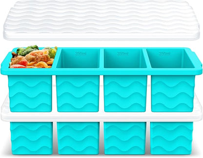 Doasuwish Silicone Freezer Molds for Soup with Lid – 1-Cup Soup Container Style Ice Cube Trays for Freezer, Meal Prep & Food Storage, Freeze 250mL/125mL Portions – 2 Pack