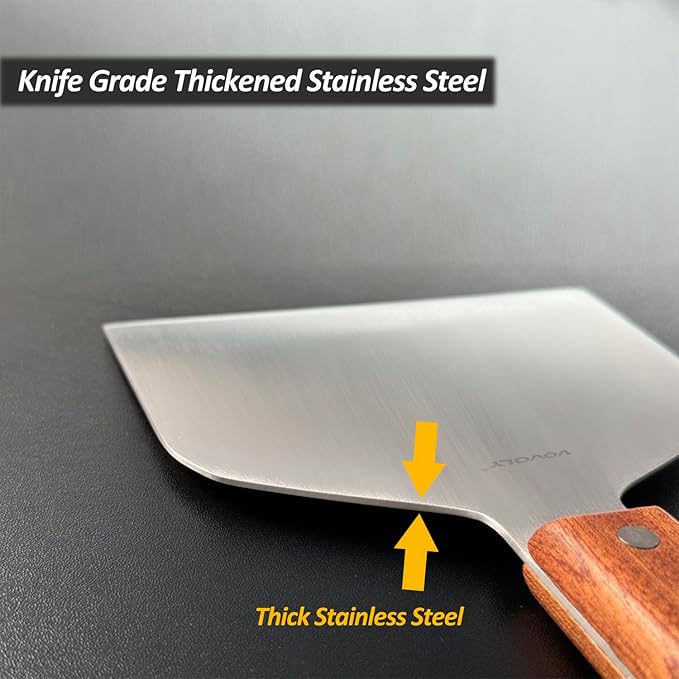 Vovoly Extra Wide Griddle Scraper, 5.5''x5.5'' Smashed Burger Scraper Grill Scraper Spatula Burger Turner - Full Tang Wooden Handle Professional Grade Grill Accessories, Knife Grade Stainless Steel - Image 3
