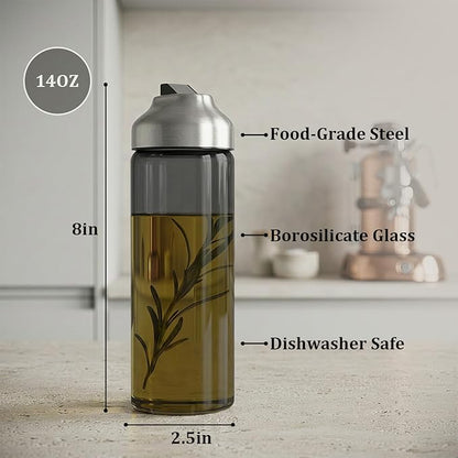 Aelga Olive Oil Dispenser Bottle for Kitchen, 2-Pack 14oz Dark Glass Oil and Vinegar Dispenser Set, Auto Flip Lid, UV-Protected Cooking Oil Cruet with Drip-Free Pour Spout - Image 5