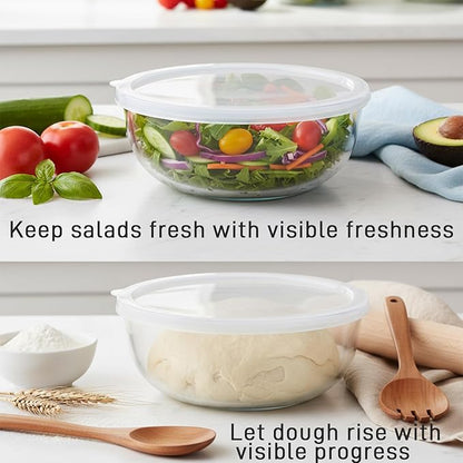 6.2Quart Large Glass Bowls with Lid,Thickened 12Inch Clear Glass Salad Cooking Bowls for Kitchen Salad Bread Storage, For Prepping, Marinating & Mixing Brining Kimch - Image 4