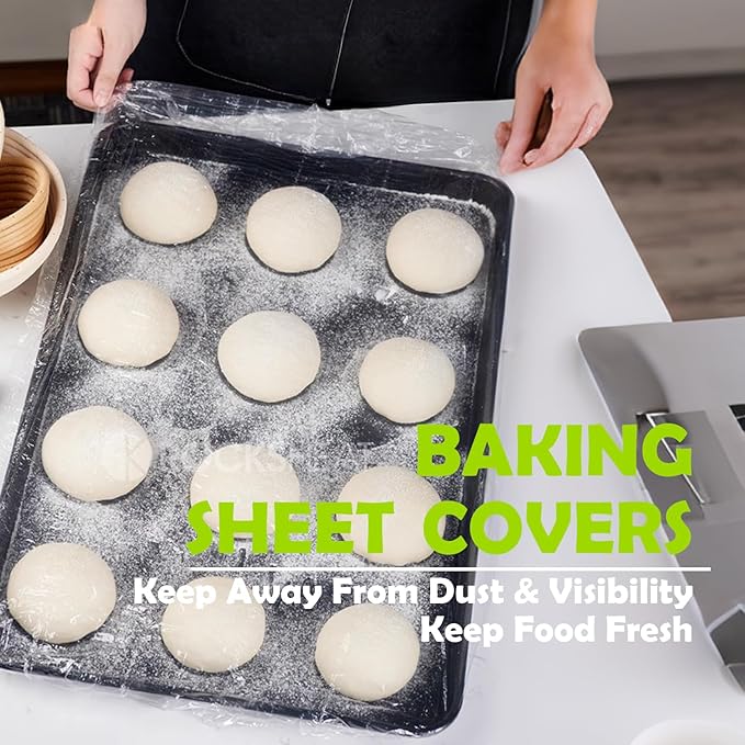50 Pcs Half Sheet Cover 13 by 18 Inch,Elastic plastic food covers for Baking Pan,Plastic Covers for Baking Tray,large Food Storage Covers,Baking Sheet Covers,Sheet Pan Lid,Cookie Sheet Cover - Image 2