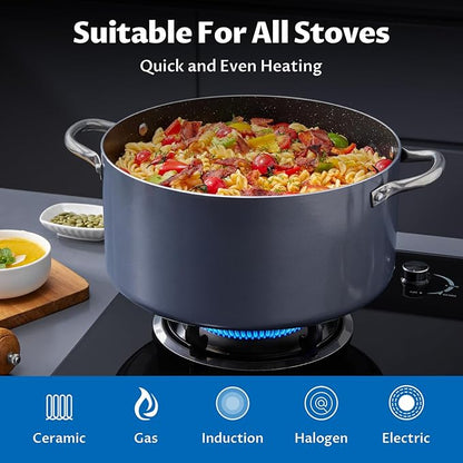 BEZIA 8 Quart Cooking Pot, Large Non Stick Induction Stock Pots with Lid, All Stove Compatible, 8 QT Aluminum Soup/Stew Pot For Families of 3–5, Grey - Image 4