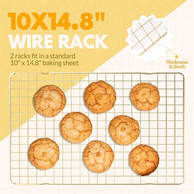 2 PCS Cooling Racks for Cooking and Baking, 14.8x10 Inches Stainless Steel Cooling Rack, Sheet Pan with Wire Rack for Baking Sheet, Bacon Rack Oven Safe Fits Jelly Roll Sheet Pan - Image 2