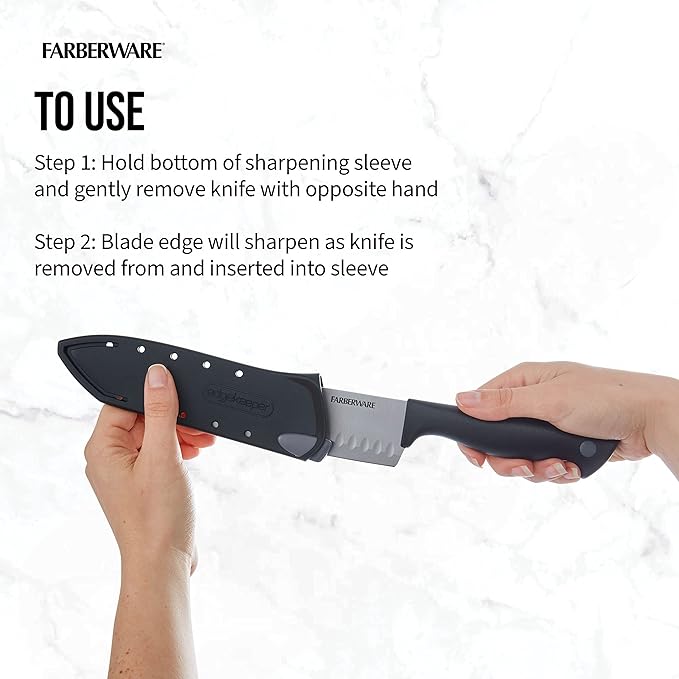 Farberware Edgekeeper 5-Inch Santoku Knife with Self-Sharpening Blade Cover, High Carbon-Stainless Steel Kitchen Knife with Ergonomic Handle, Razor-Sharp Knife, Black - Image 5
