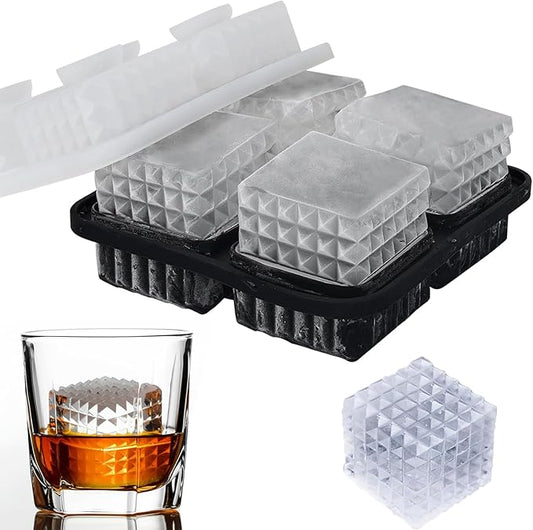 2-Inch Whiskey Ice Cubes Mold,Silicone Ice Cube Trays with Lid | Diamond Textured Large Square Ice Cube Mold, Big Bourbon Ice Cube Molds,Ice Tray-Ice Molds for Whiskey,Cocktails,Old Fashioned
