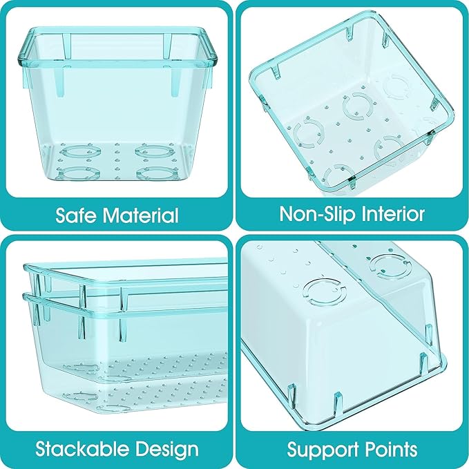 StorMiracle 13 PCS Clear Plastic Drawer Organizers Set, 4 Size Desk Drawer Organizer Trays for Makeup, Jewelry, Kitchen Utensils, Gadgets and Office Accessories, Sea Blue - Image 3