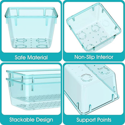StorMiracle 13 PCS Clear Plastic Drawer Organizers Set, 4 Size Desk Drawer Organizer Trays for Makeup, Jewelry, Kitchen Utensils, Gadgets and Office Accessories, Sea Blue - Image 3