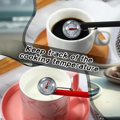 Xuhal 6 Pcs Stainless Steel Kitchen Thermometer with 5 Inch Long Stem 1 Inch Dial Thermometer Milk Frothing Food for Oven Probe Meat Grill BBQ Cooking Chocolate Water(Black) - Image 5