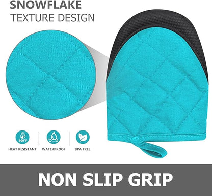 1 Pair Short Oven Mitts - Silicone Kitchen Oven Gloves High Heat Resistant 500℉, Mini Oven Mits with Non-Slip Grip Surfaces and Hanging Loop for BBQ, Baking, Cooking and Grilling (Coral Blue) - Image 5
