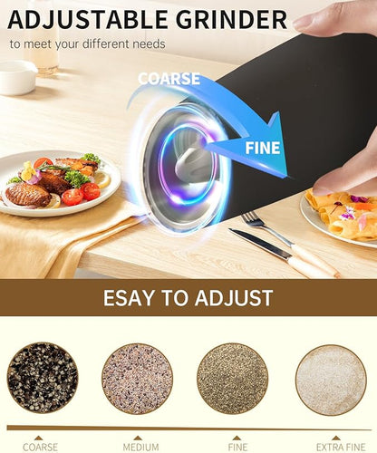 CIRCLE JOY Gravity Electric Pepper Grinder Rechargeable Salt Grinder Pepper Griner Mill Electric with LED Light, No Battery Needed, Adjustable Coarseness, Washable 135ml Container, Black - Image 5