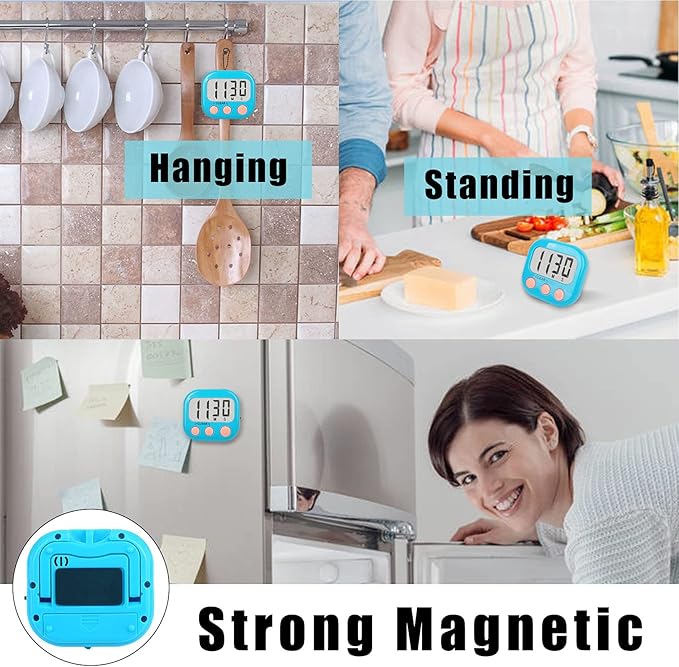 6 Pack Kitchen Timers Loud Ring Digital Timers for Cooking Magnetic Blue - Image 6