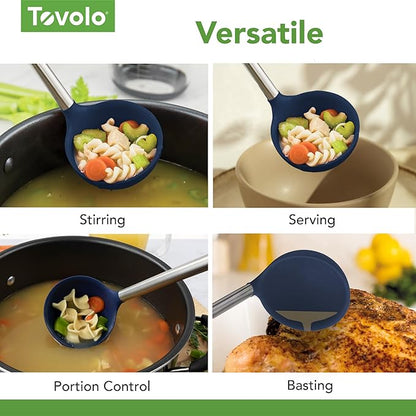 Tovolo Silicone Ladle With Stainless Steel Handle Deep Soup Ladle for Cooking Canning Serving Soup Punch Stew Sauce, Large Kitchen Utensil Spoon Dishwasher Safe BPA Free Silicone Deep Indigo - Image 4