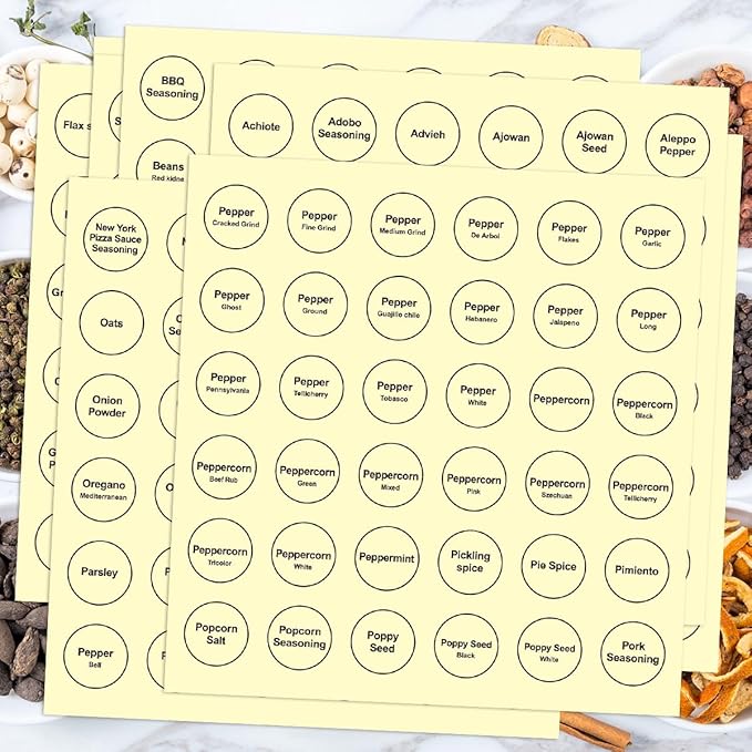 Spice Labels, 432Pcs Spice Labels Stickers 1.4in Waterproof Adhesive Round Preprinted Spice with Blank Label Black Tear Resistant Sticker for Kitchen Jars Caps Food Containers Organizers - Image 4