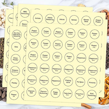 Spice Labels, 432Pcs Spice Labels Stickers 1.4in Waterproof Adhesive Round Preprinted Spice with Blank Label Black Tear Resistant Sticker for Kitchen Jars Caps Food Containers Organizers - Image 4