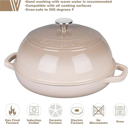 VORRINGARD Enameled Cast Iron Dutch Oven Pot with Lid, Bread Oven for Sourdough Bread Baking, Dutch Ovens with Bread Proofing Basket& Baking Supplies Set, 6 Quart, Latte