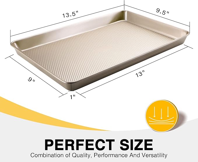 Quarter Sheet Baking Pan Nonstick - HONGBAKE Commercial Cookie Sheet for Baking with Diamond Texture Surface, 57% Thicker Carbon Steel 9 x 13 Baking pan - Image 3