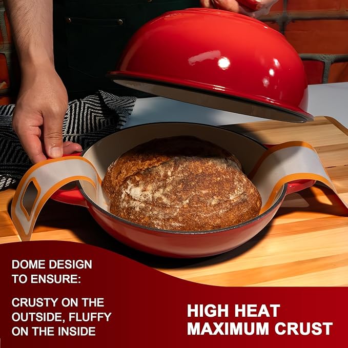AHJ 6QT Dutch Oven For Bread Baking, Enameled Cast Iron Dutch Oven Pot with Lid, Multi-Functional Bread pan, Sourdough Baking Supplies with Proofing Basket, Cast Iron Bread Oven, Silicone Sling & Gloves. - Image 5