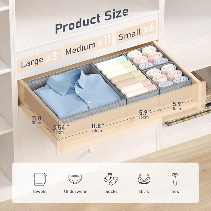 DIMJ Drawer Organizer Clothes Storage - 20 Pack Baby Dresser Organizer for Nursery, Foldable Closet Drawer Organizer Bins for Bedroom Organization, Fabric Storage Dividers for Socks, Underwears, Bras - Image 2