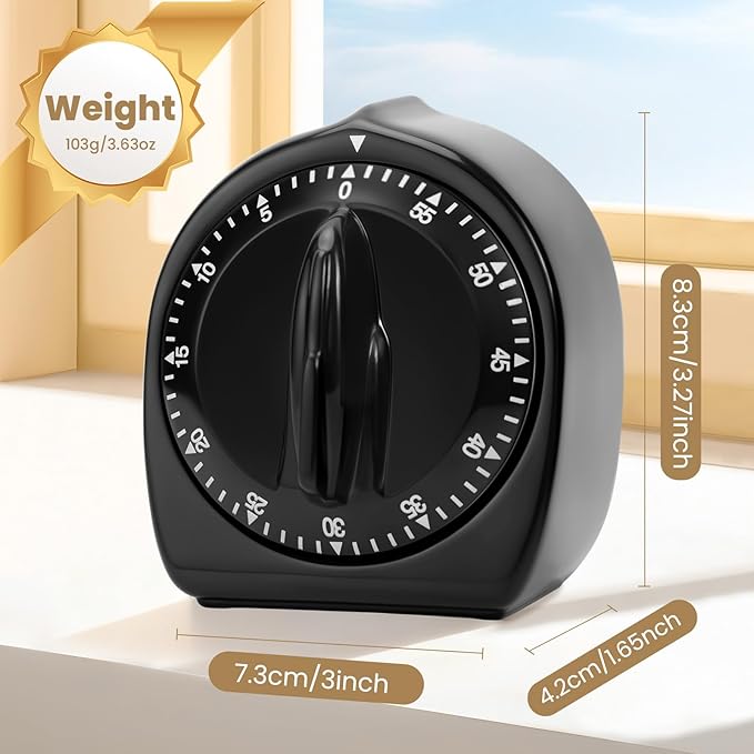 Kitchen Timers for Cooking, 60 Minute Wind Up - Chef Cooking Timer with Loud Alarm,100% Mechanical Desk Timer -No Batteries Required - Manual Countdown timers for Home, Study and Cooking (Black) - Image 2