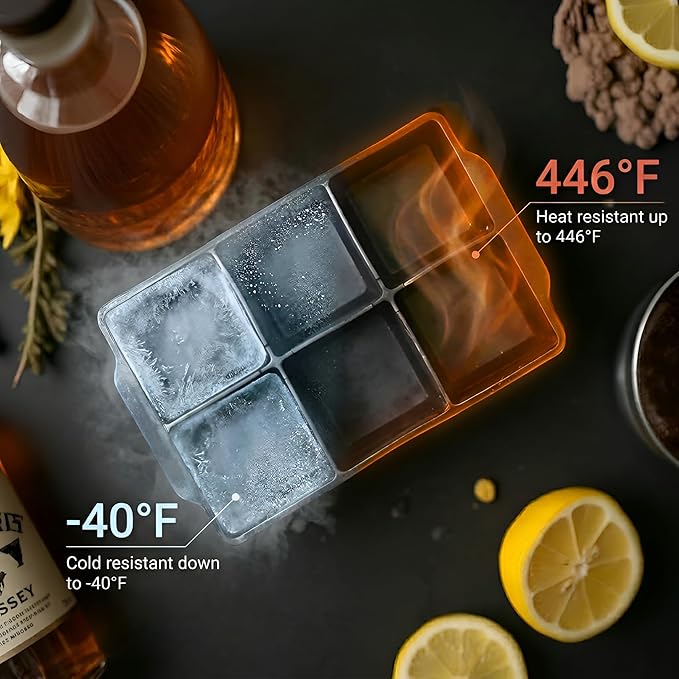 KitchFort Large Silicone Ice Cube Tray (2-Pack), Easy Release 2" Big Ice Cubes - Cocktail, Whiskey Ice Cubes Mold - Ice Trays for Freezer with Lid - Stackable Silicone Ice Tray - Black - Image 7