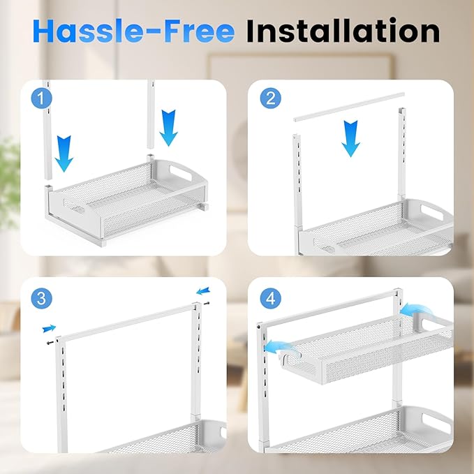 Petiza Metal Under Sink Organizer, Pull Out Cabinet Organizer Rack with Silk-Smooth Bottom Drawer, 5-Level Adjustable, Multi-Purpose Storage Shelf for Bathroom, Kitchen, Vanity, Pantry (2-Pack) - Image 9