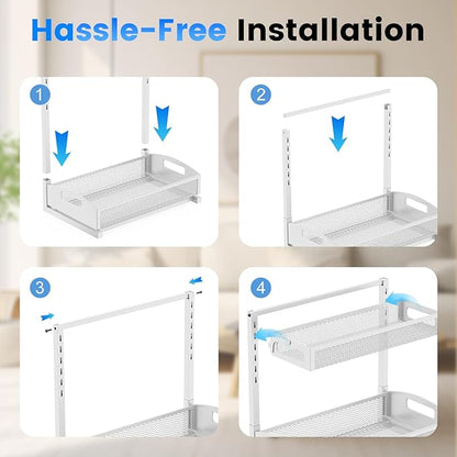 Petiza Metal Under Sink Organizer, Pull Out Cabinet Organizer Rack with Silk-Smooth Bottom Drawer, 5-Level Adjustable, Multi-Purpose Storage Shelf for Bathroom, Kitchen, Vanity, Pantry (2-Pack) - Image 9